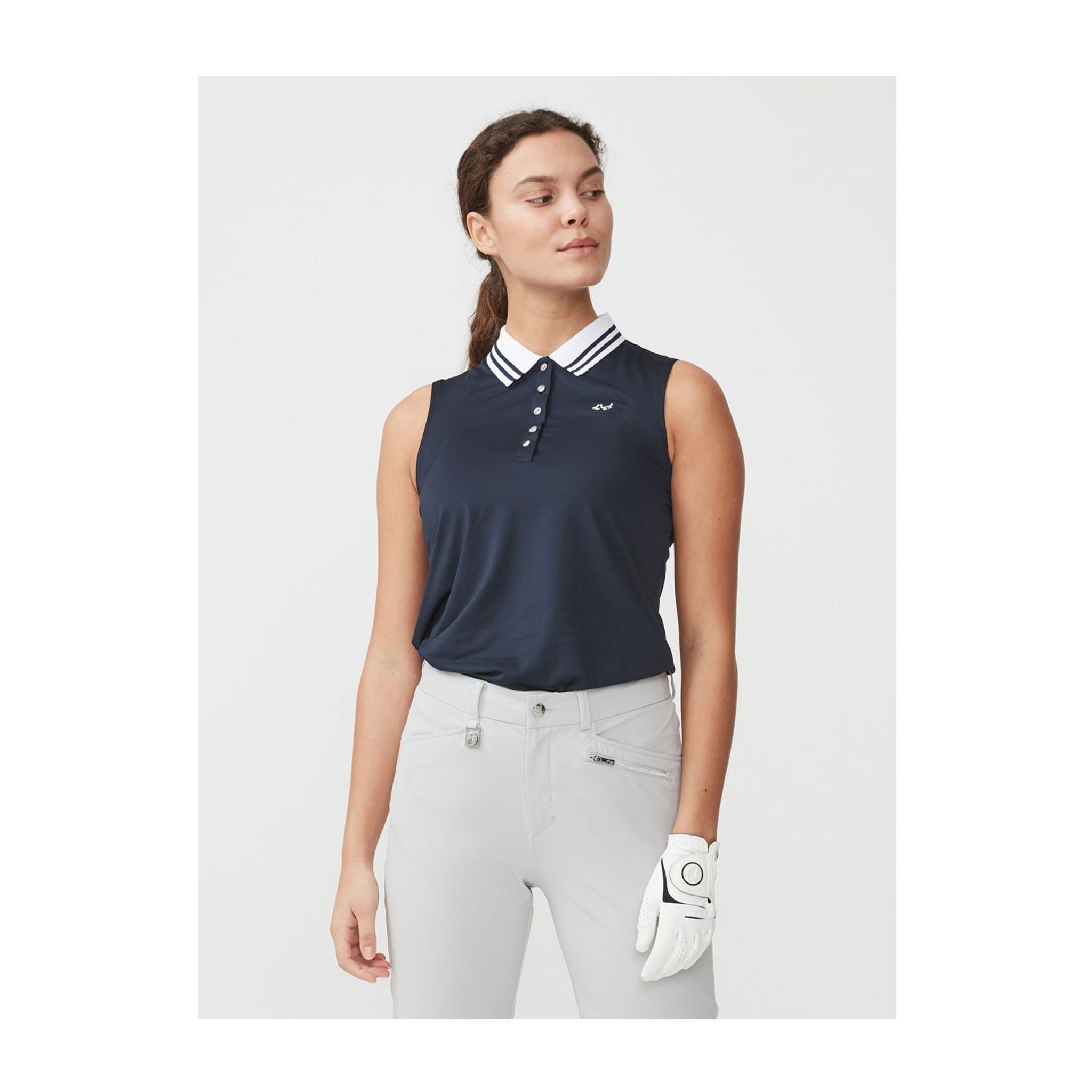 Röhnisch Polo Stripe Ärmellos Navyblau Damen