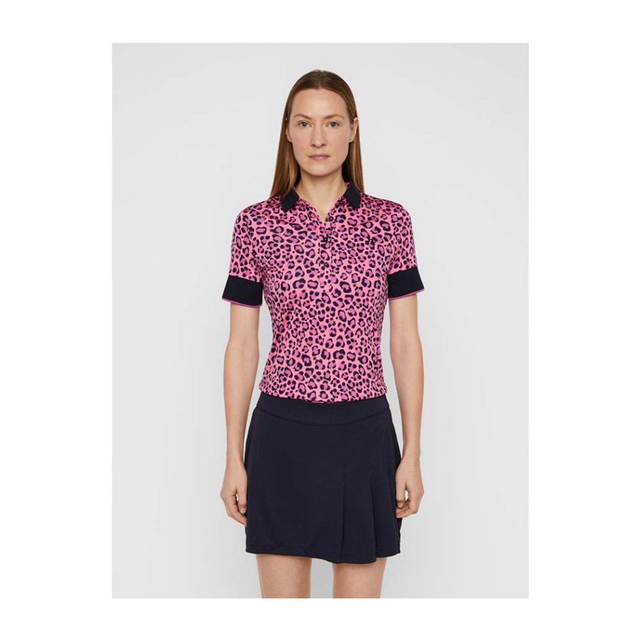 J. Lindeberg W Lexie-TX Coolmax Polo Pink Leopard Damen