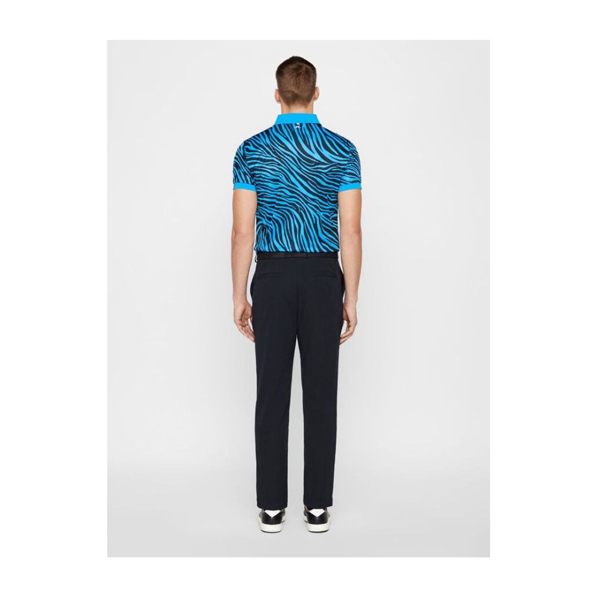 J. Lindeberg M Tour Tech Print Slim Fit-TX Polo Zebra Worl Blu Herren