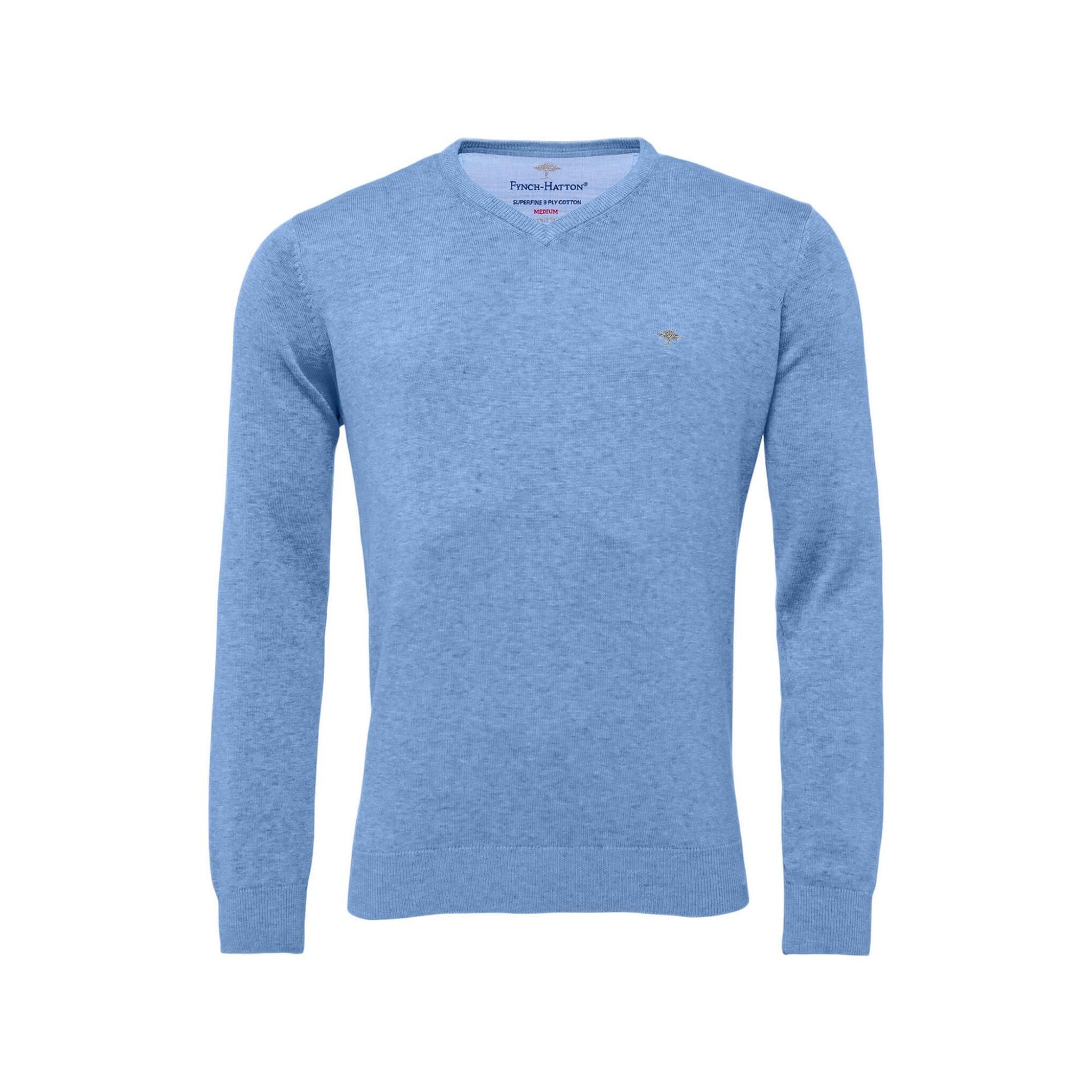 Fynch Hatton V-Neck Superfine Golf Pullover Herren Light Sky Herren