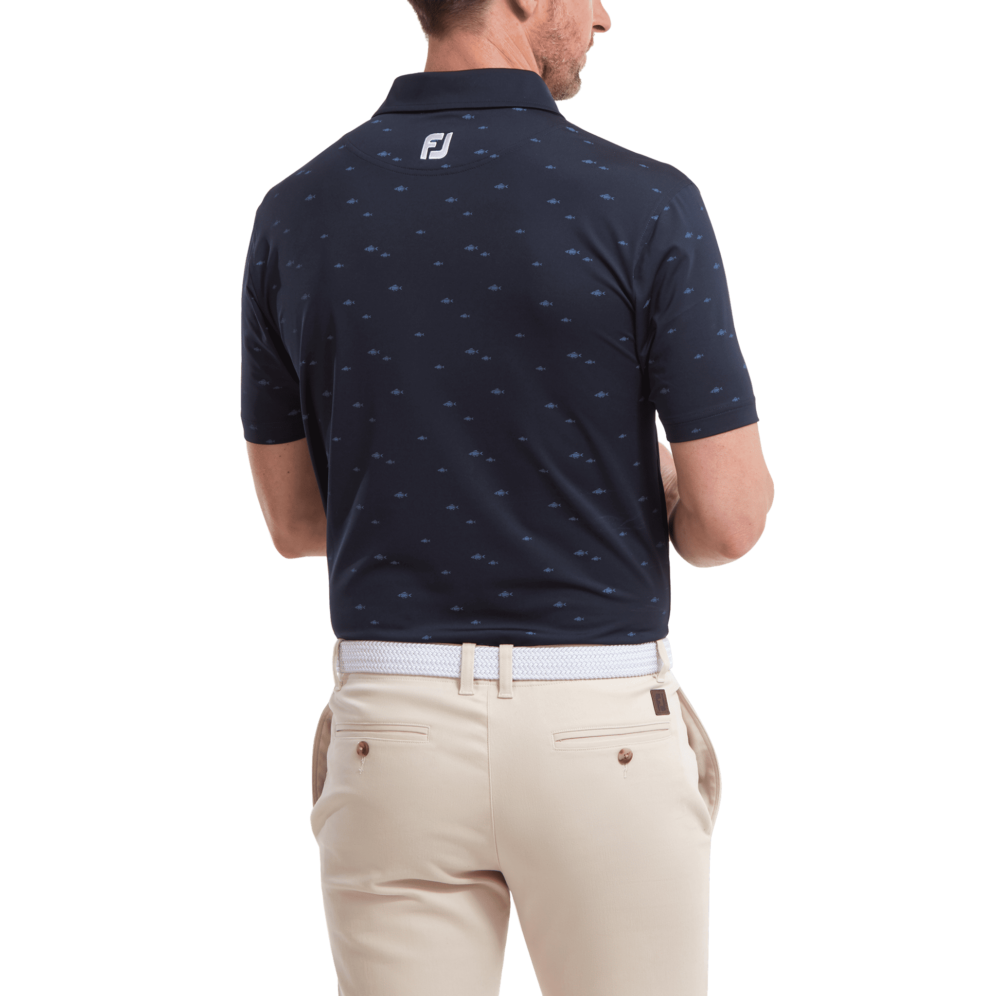 Footjoy School of Fish Print Lisle Polo Herren