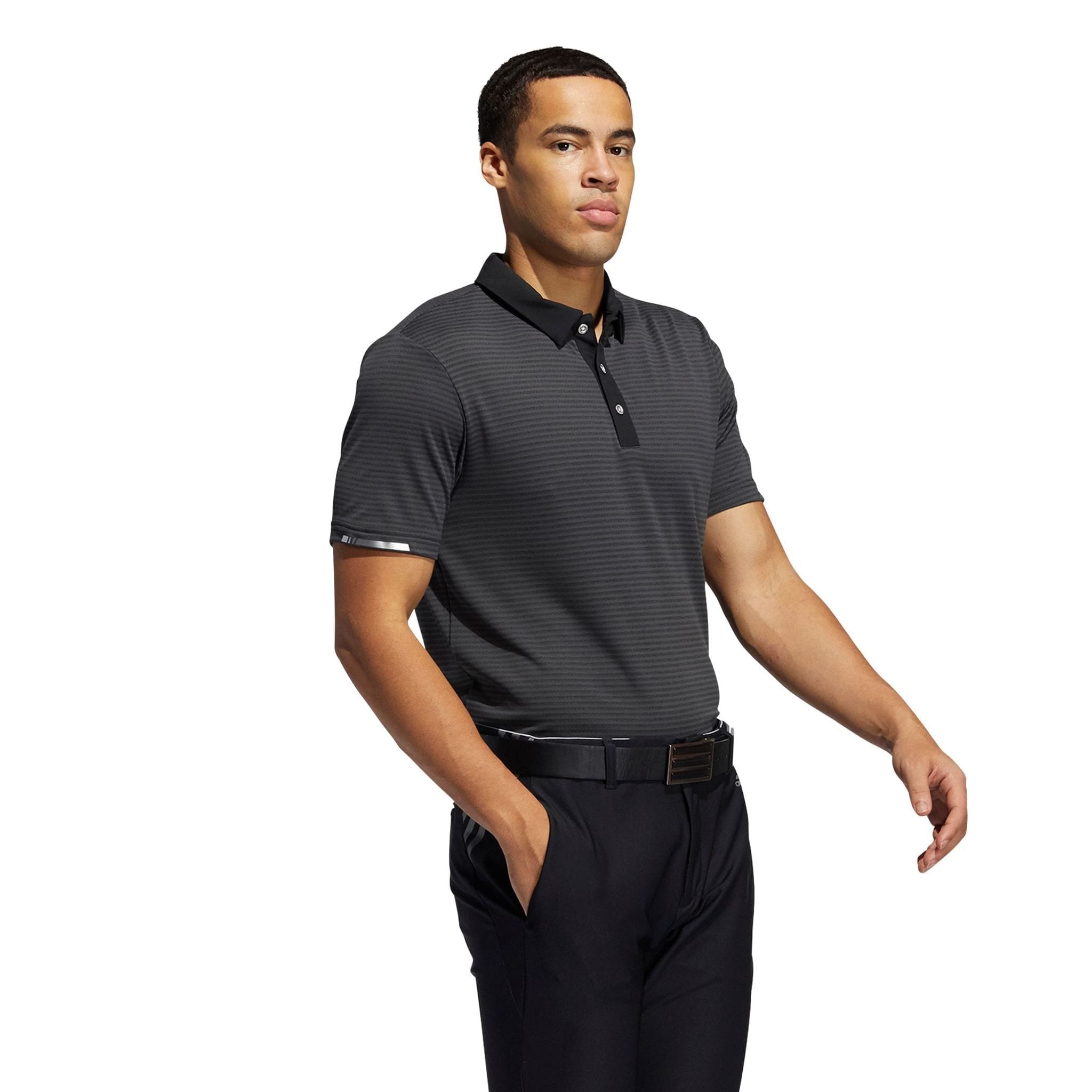 Adidas M Polo Heat Ready Microstripe Carbon Schwarz Herren